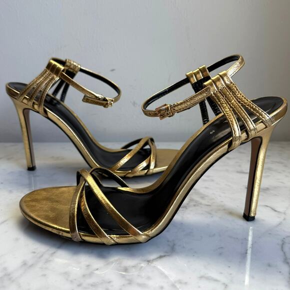 Zara Metallic Gold Strappy Heels Glam Night Out Size 39 4.5" Heel - Picture 2 of 14